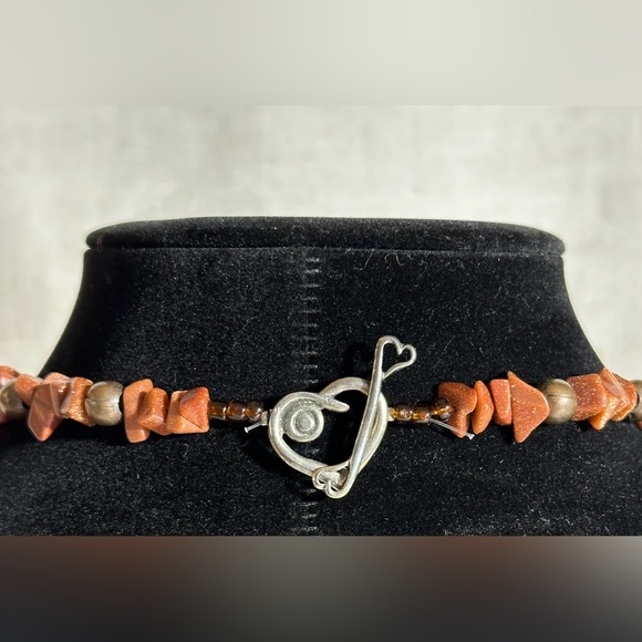 Red Sesame Jasper Gemstone Goldstone Large Heart Pendant Necklace Boho Chunky - Picture 3 of 11